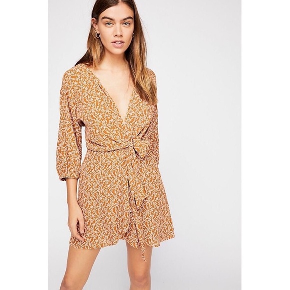 Free People Dresses & Skirts - Free People Clara Tan & Floral Tunic Wrap Dress